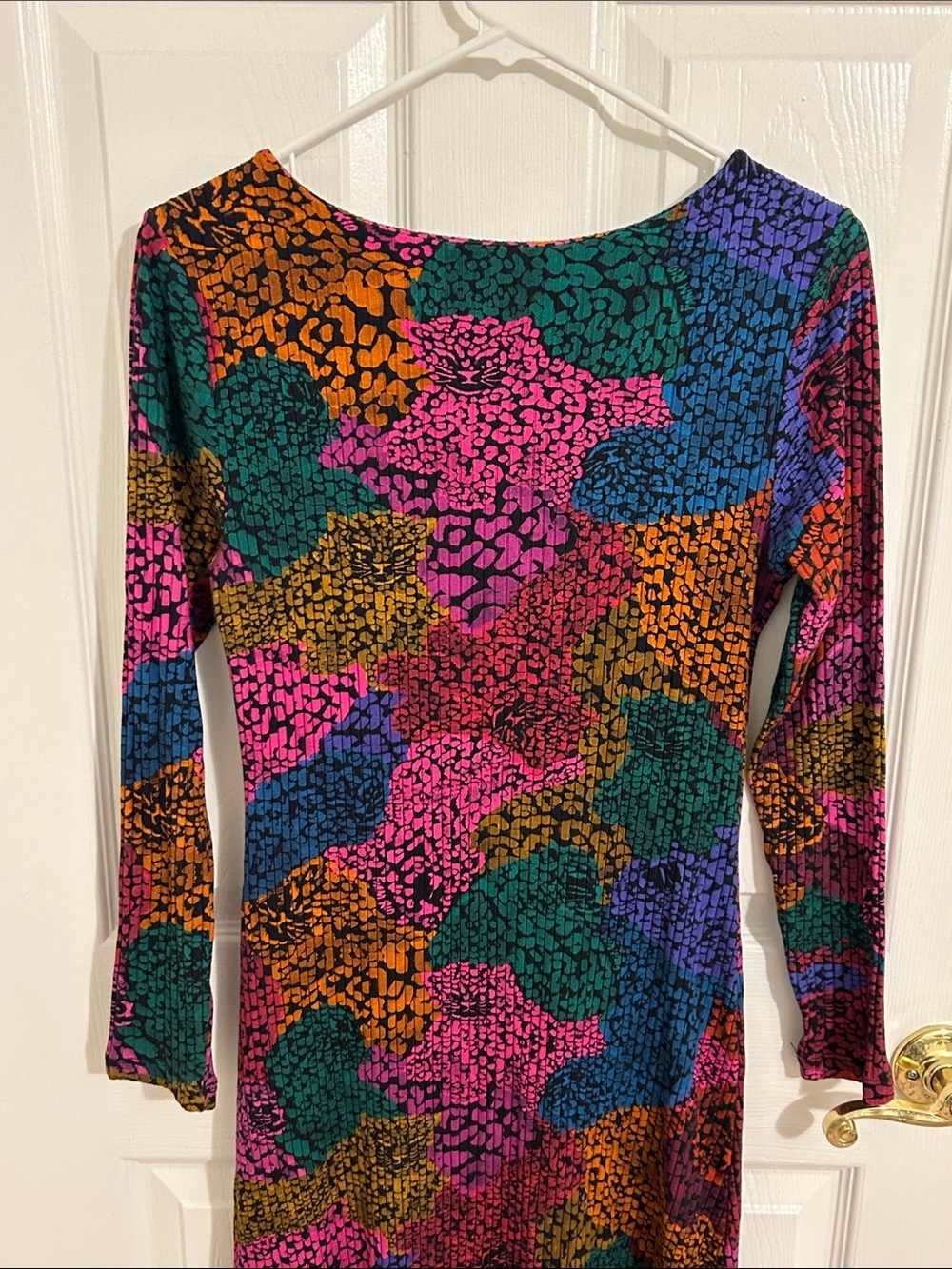Farm Rio Rainbow Mix Jersey Dress Ribbed Knit Long Sleeve Midi New Size Medium - Picture 8 of 13